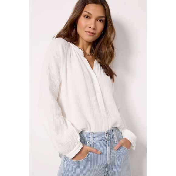 EVEREVE Women’s White Bailey Button Front Gauze Shirt Size Small - Picture 1 of 8